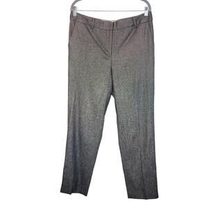 Talbots High-Waist Straight Leg Pant Gray Wool Silver Gold Metallic Blend Sz 10